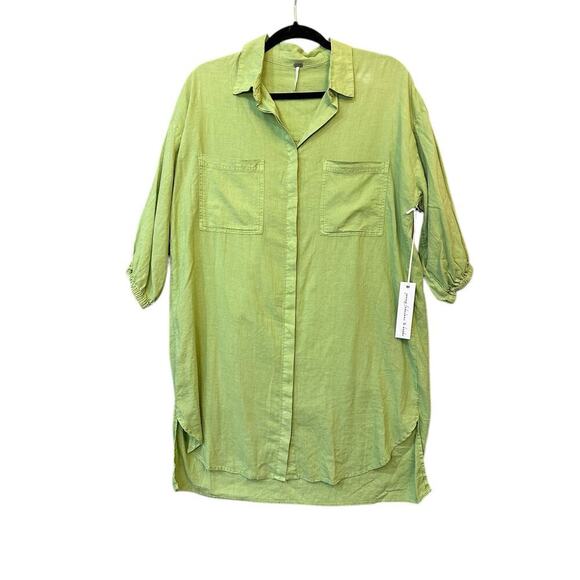 Young Fabulous & Broke Sand Dollar Linen Blend Shirt Dress XS Green Oversized - Picture 1 of 6